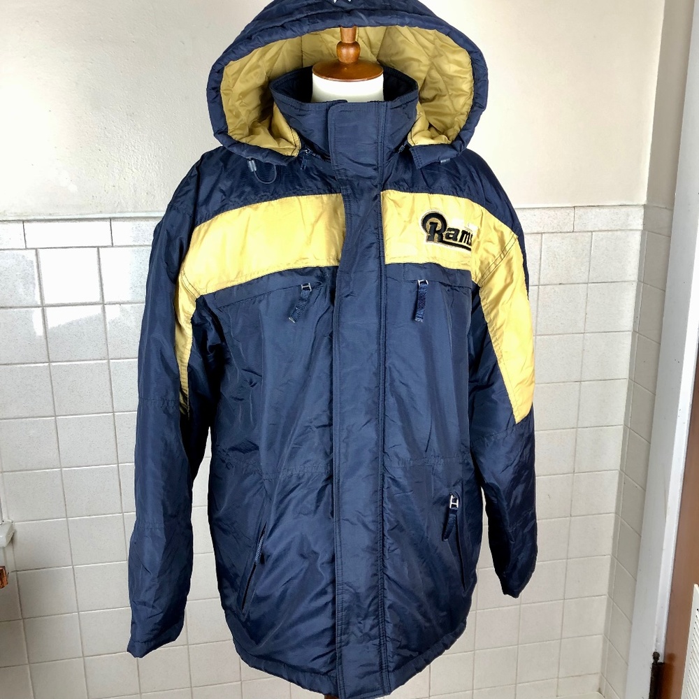 Puma NFL Rams Quilted Puffer Coat St. Louis Los Angeles Blue Gold Medium